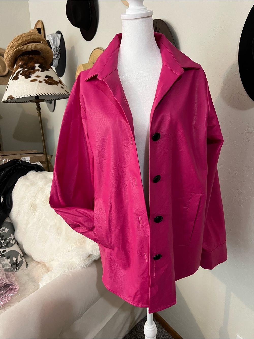 Fifteen Twenty Hot Pink Faux Leather City Jacket Made in USA Small NWOT